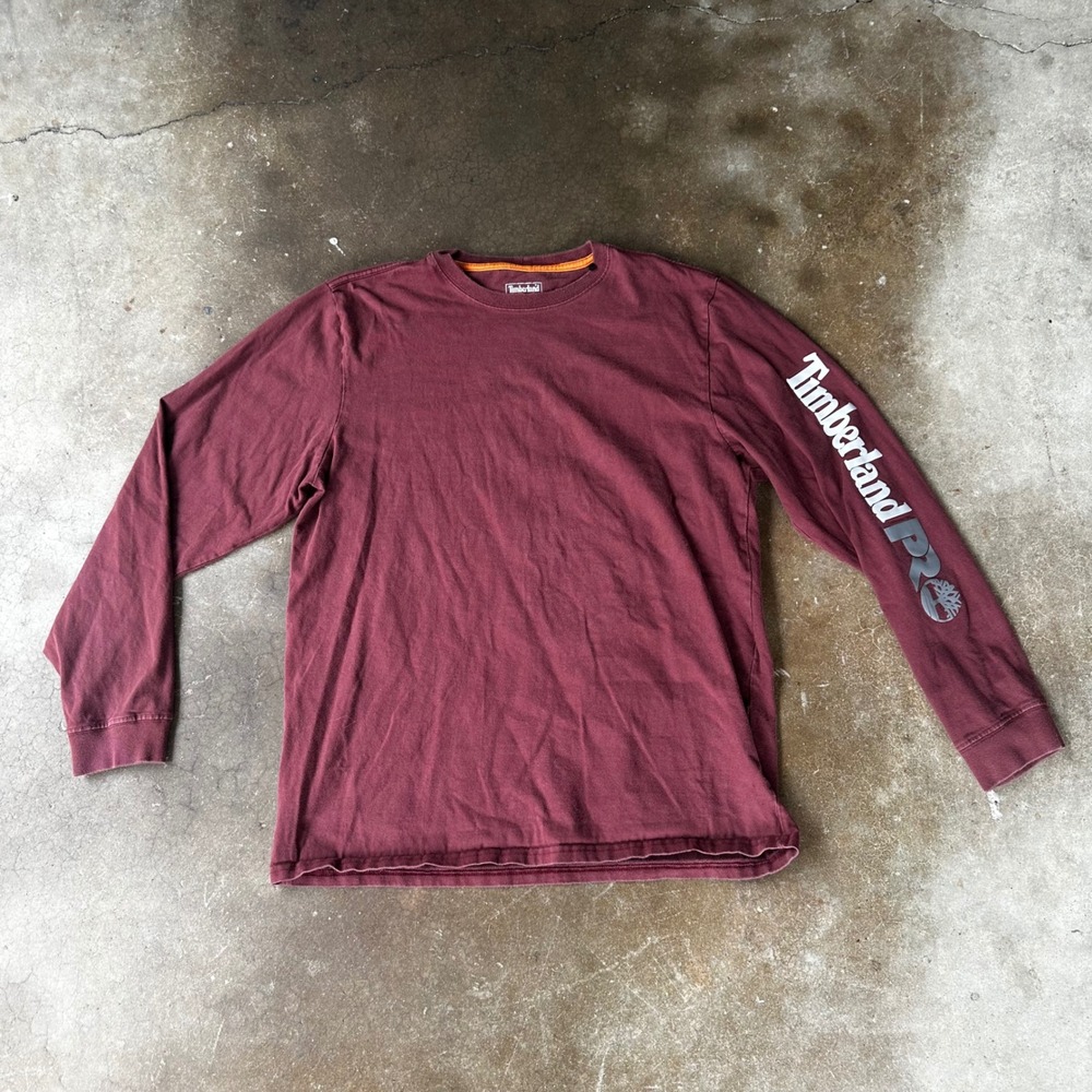 Timberland PRO Long Sleeve Shirt Mens L Burgundy Graphic Logo Workwear